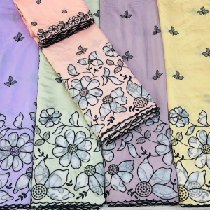 Viscose Roman Silk Cutwork + Multi Thread Siqunce Daman