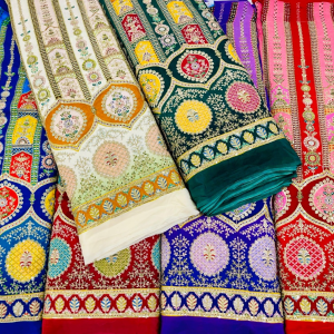 Natural Crepe Position Print with Coding Embroidery