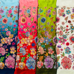 Natural Crepe Position Print + Coding Dual Siqunce Embroidery